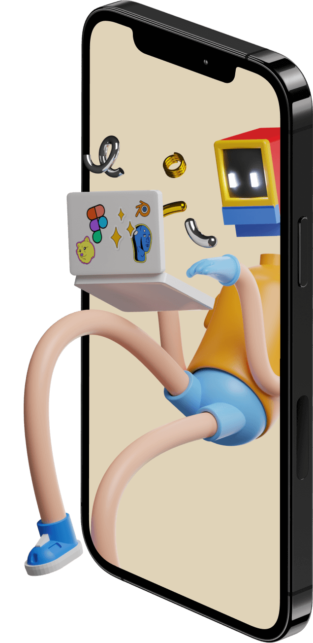 The original Botify robot gliding out of a phone with its laptop