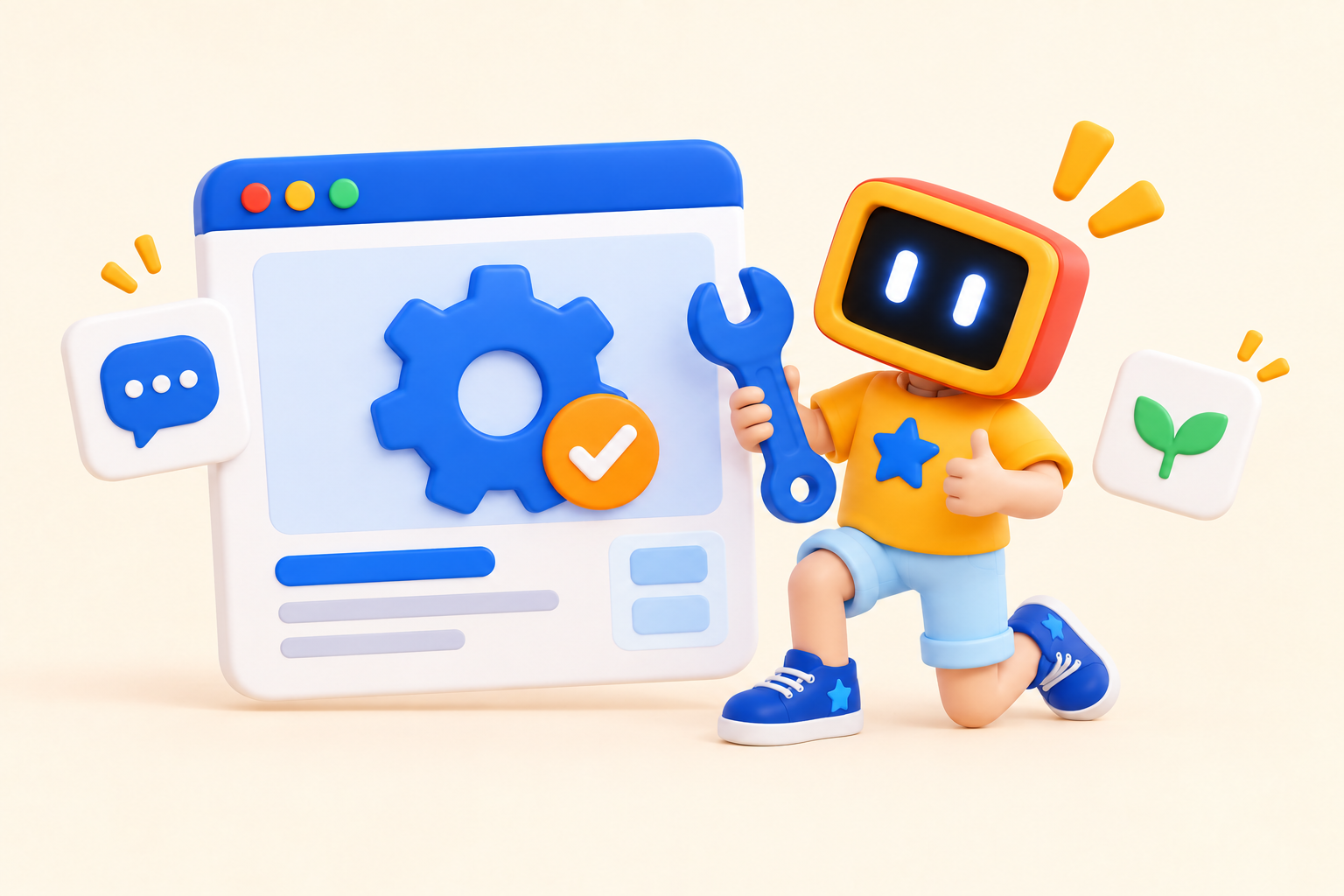 Botify mascot maintaining a website